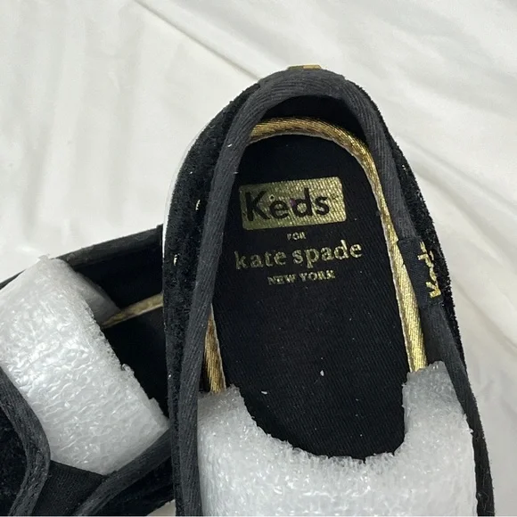 KEDS KATE SPADE New York Black Sneakers Double Decker Quilted Velvet SZ 7.5 - Picture 12 of 16